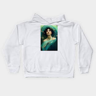 Art Nouveau Beauty in Blue, Vintage, Mucha, Gilded Age Kids Hoodie